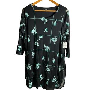 NWT Alfani Chiffon Floral Tunic Top Lined Windowpane Black